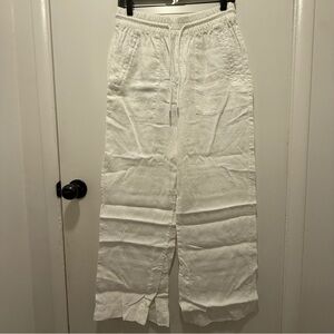 Athleta Bali Trouser White Wide Leg Linen Pants with Drawstring